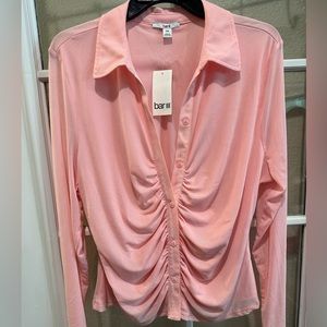 Bar III Pink mesh button down; sheer sleeves; brand new